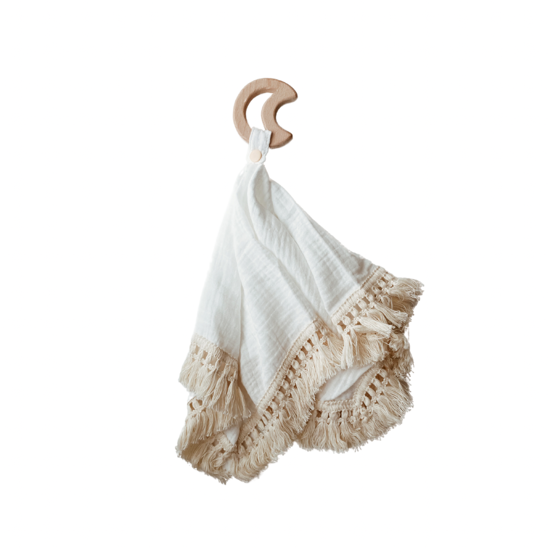 Fringe Lovey Blanket White Oatmilk Baby