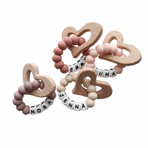 Personalized Teether with Wooden Heart