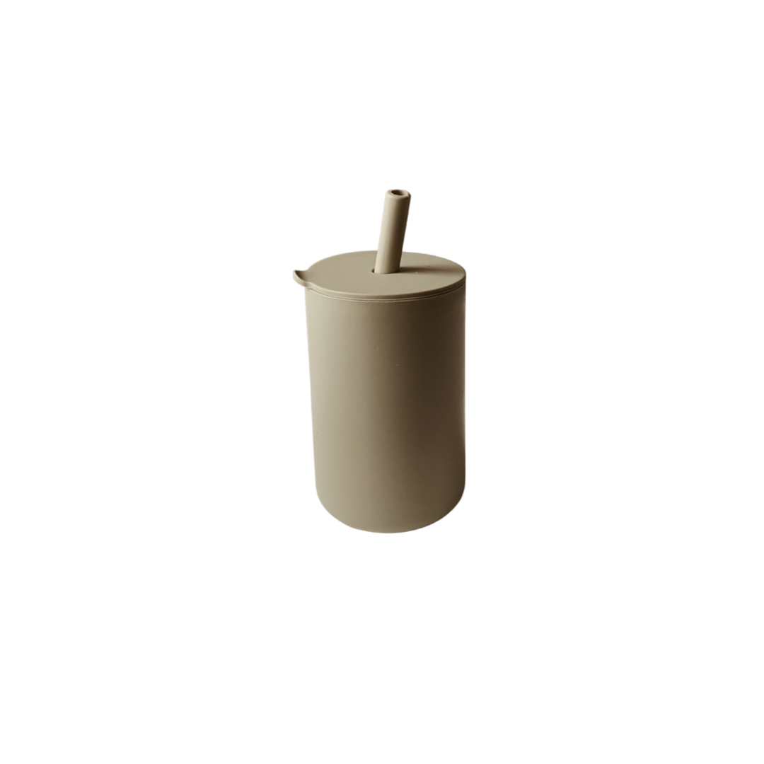 Silicone Baby Cup with Straw - Khaki